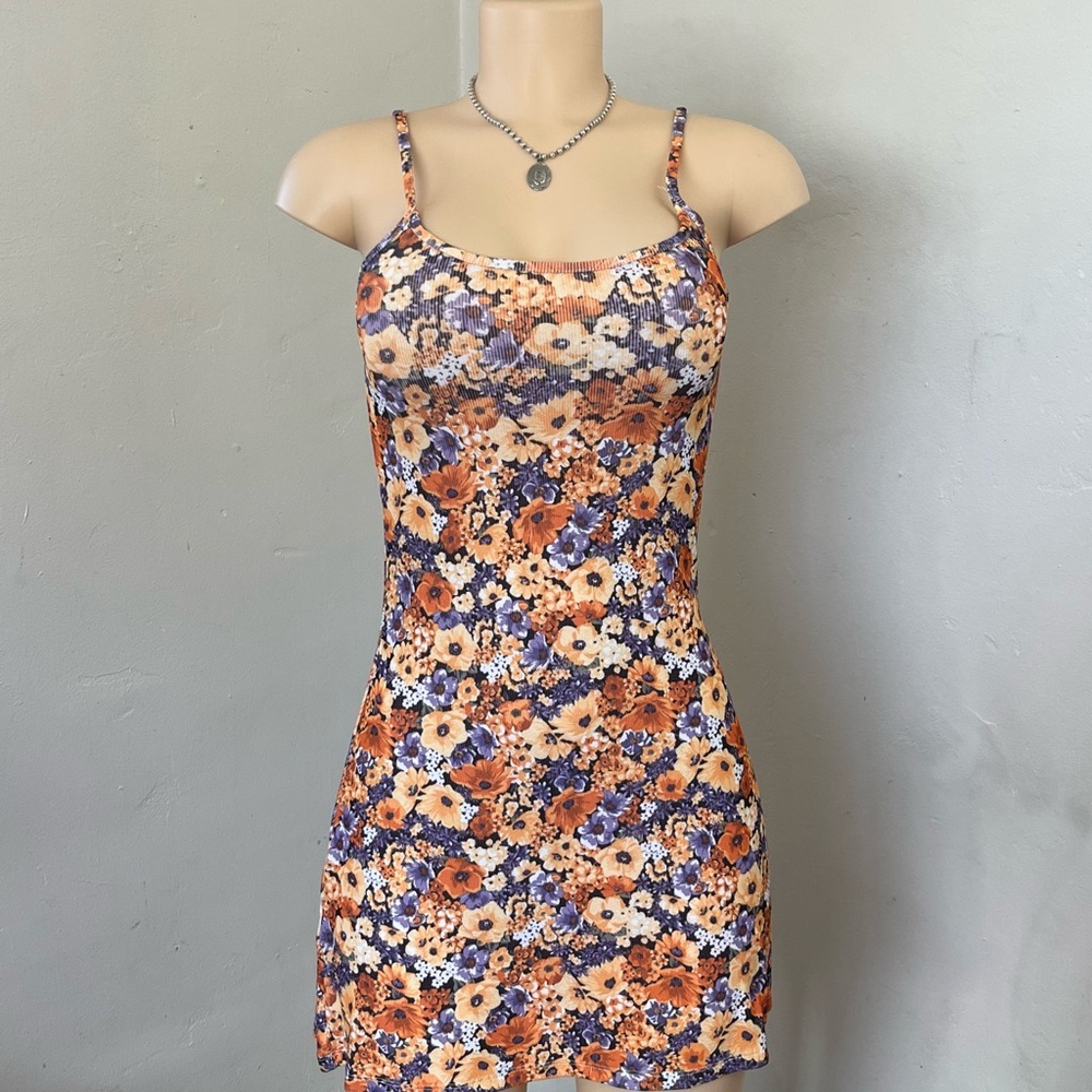 H&M Vibrant Floral Mini Dress in Orange and Purple
